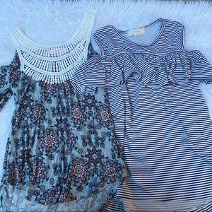 Boutique Crochet + Ruffle Cold Shoulder Top Bundle